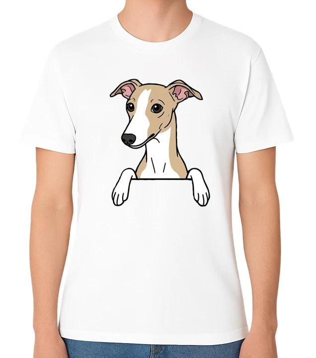 Greyhound Dog T-Shirt Cute Cartoon Peeking Puppy Pet Lover Graphic Unisex Tee L