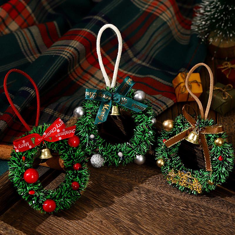 Merry Christmas Wreath Pendant With Bell Car Door Hanging Decoration Xmas Party Christmas Tree Decor Accessories
