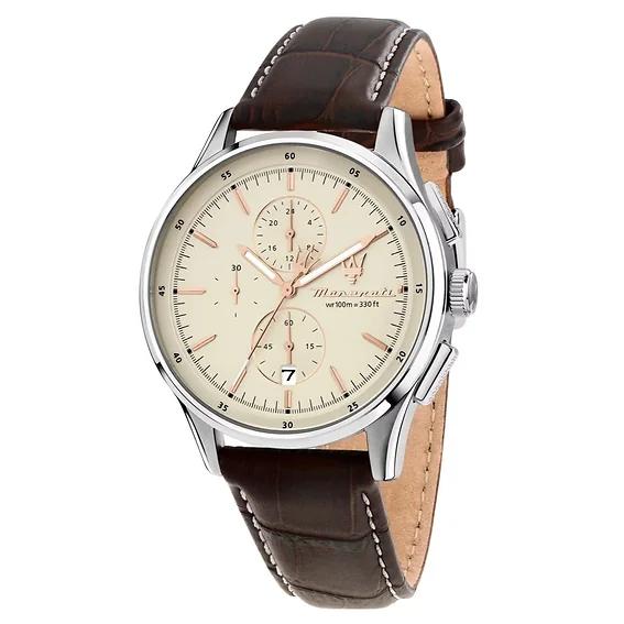 Maserati Orologio da Uomo Sorpasso Cronografo Cinturino in Pelle Quadrante Beige Quarzo R8871624010 100M