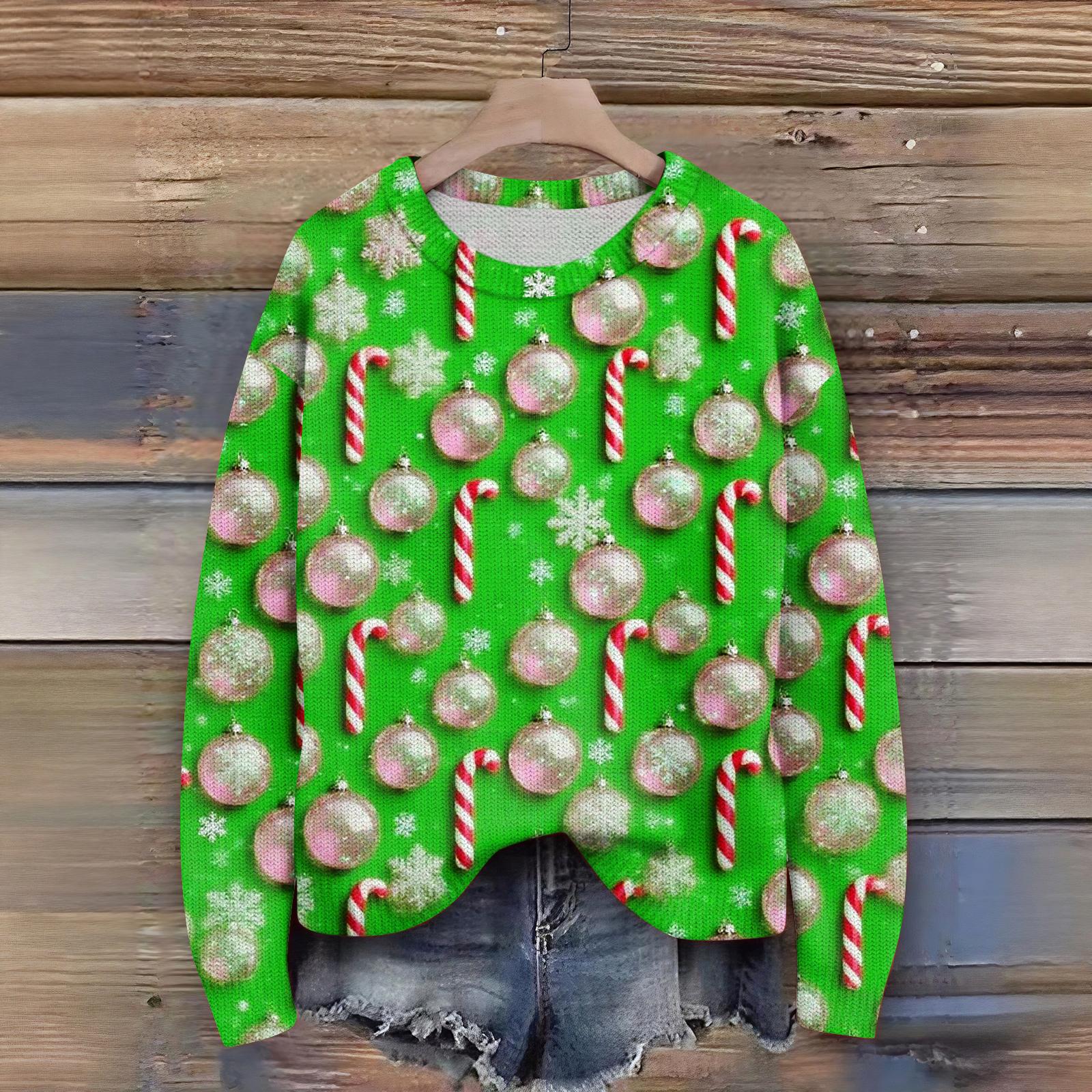 

Женский кардиган с рождественским принтом, с длинным рукавом, с круглым вырезом, вязаный топ XXL зелёный