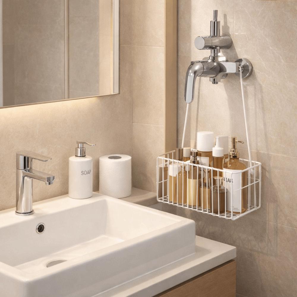 No Drilling Installation Bathroom Shelf Convenient Space Saving Toilet Shower Rack Hanging Basket Multifunctional