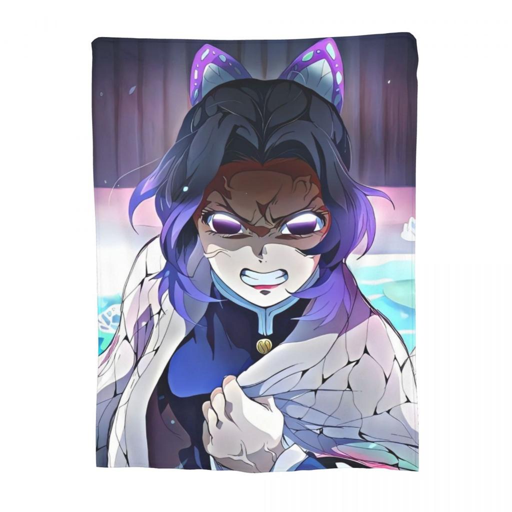 Insect Hashira Shinobu Kocho Blanket Flannel Anime Demon Slayer Ultra-Soft Throw Blankets for Bed Bed Rug