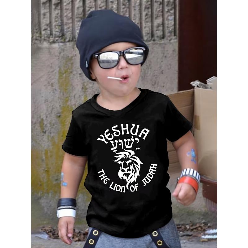

European sizes Jesus Print Short Sleeve T-Shirt - Religious Top with Jesus Fish & Stories, Round Neck Casual Summer Wear 98cm чёрный