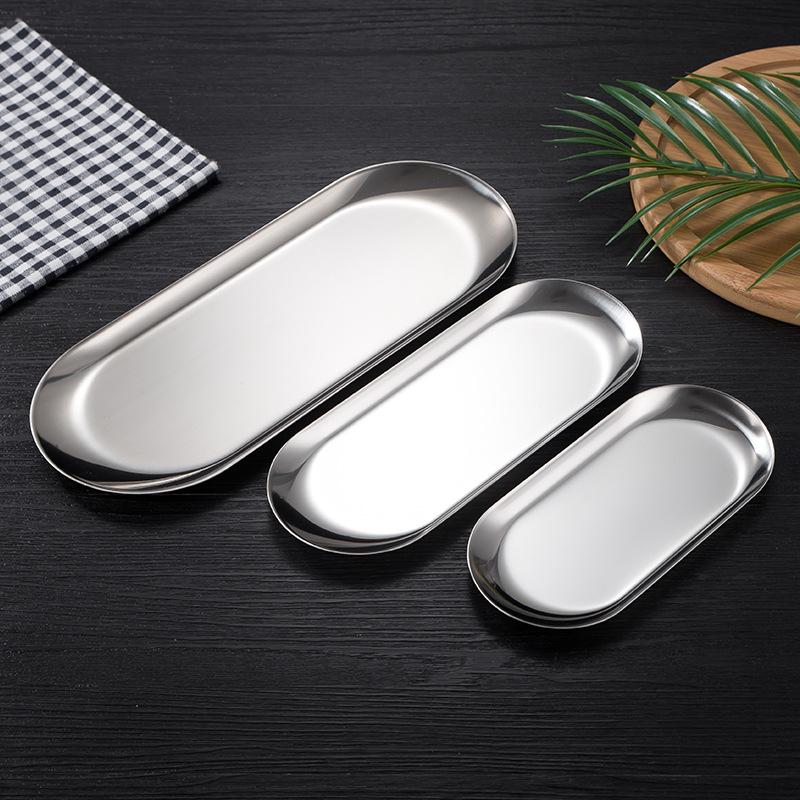 Nordic Korean Style Stainless Steel Oval Tray for Desserts, Jewelry, Towels - Small Gold Plate Small [18x8.5 cm]