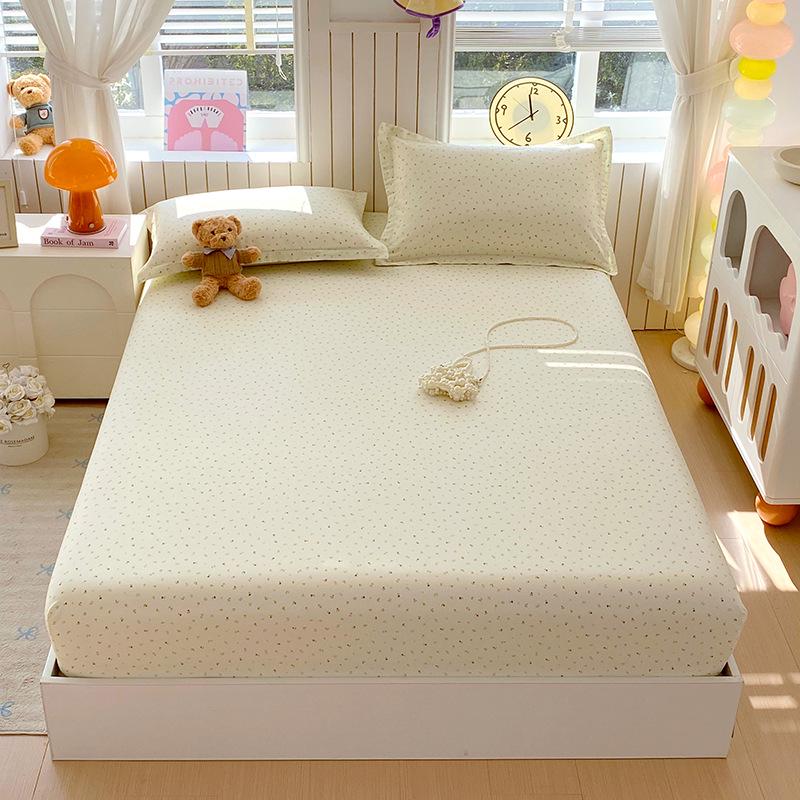 Pure Cotton Printed Single Bed Sheet Set - Fitted Sheet, Protective Cover, Pad Cover (3 Pieces)