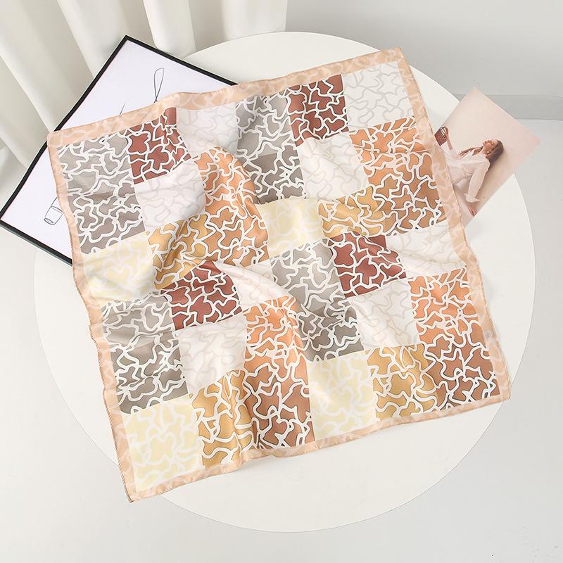 Original new imitation silk women's square scarf spring and autumn plaid square leopard print scarf neck protection scarf silk scarf