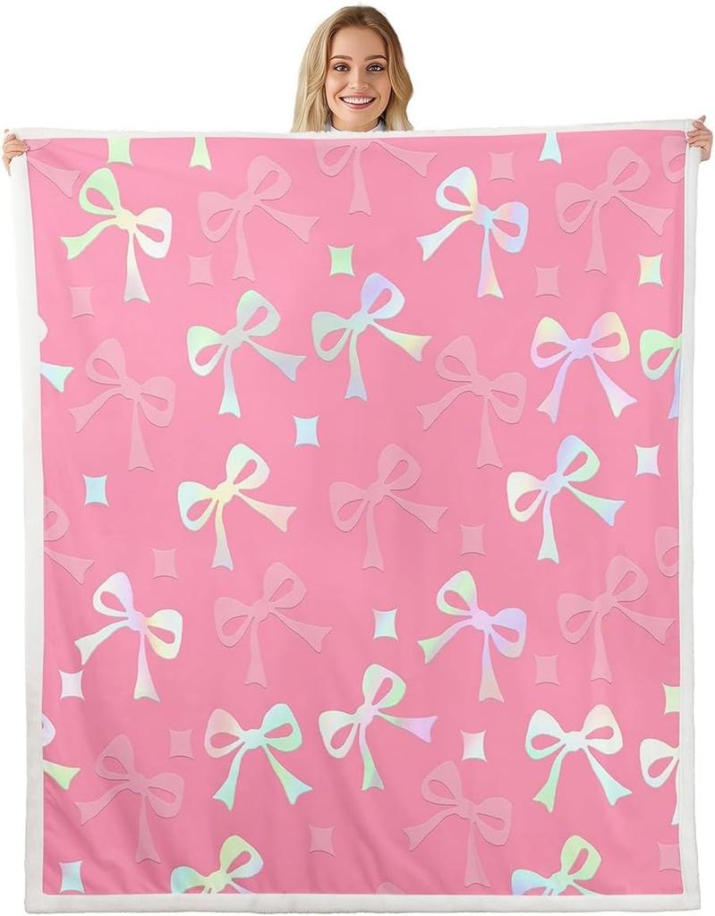 GUOYU Blanket Bow Sherpa Throw Blanket for Couch Bowknot Super Soft Cozy Fleece Dreamy Princess Style Blanket for Winter Plush Throw Pink Bow