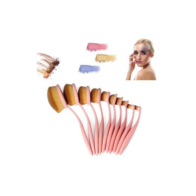 Classic Makeup Brush Set 10 Pieces With Synthetic Fibers For Flawless Foundation Application