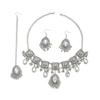 Exotisches Strass-Augen-Quasten-Schmuckset: Halskette, Ohrringe, Stirnanhänger
