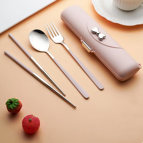 Stainless Steel 3-piece Cutlery Set Featuring Chopsticks, Fork, and Spoon, with Case. Portable and Hygienic, Perfect for Students and Adults, Perfect