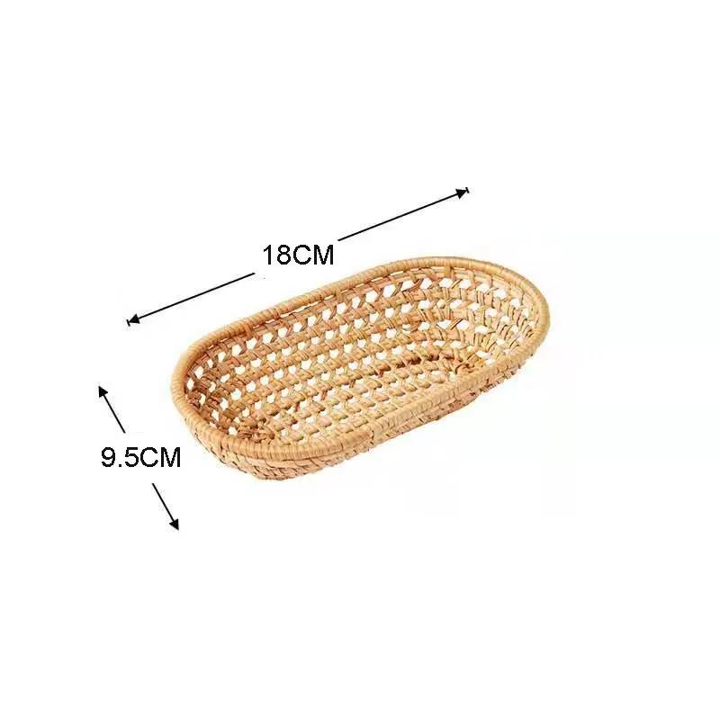 Rattan Woven Tray Convenience Store Handmade Round Basket Food Craft Rattan Tray for Food Fruit Storage Breadbasket Organizer