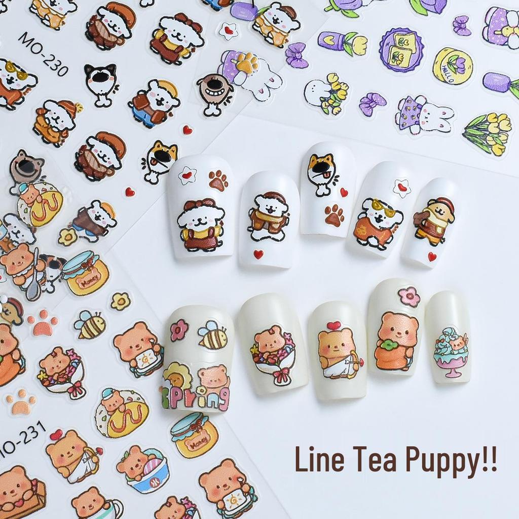 3D Embossed Nail Stickers - Cute Bear, Tulip, Rabbit, Small Flowers Decals