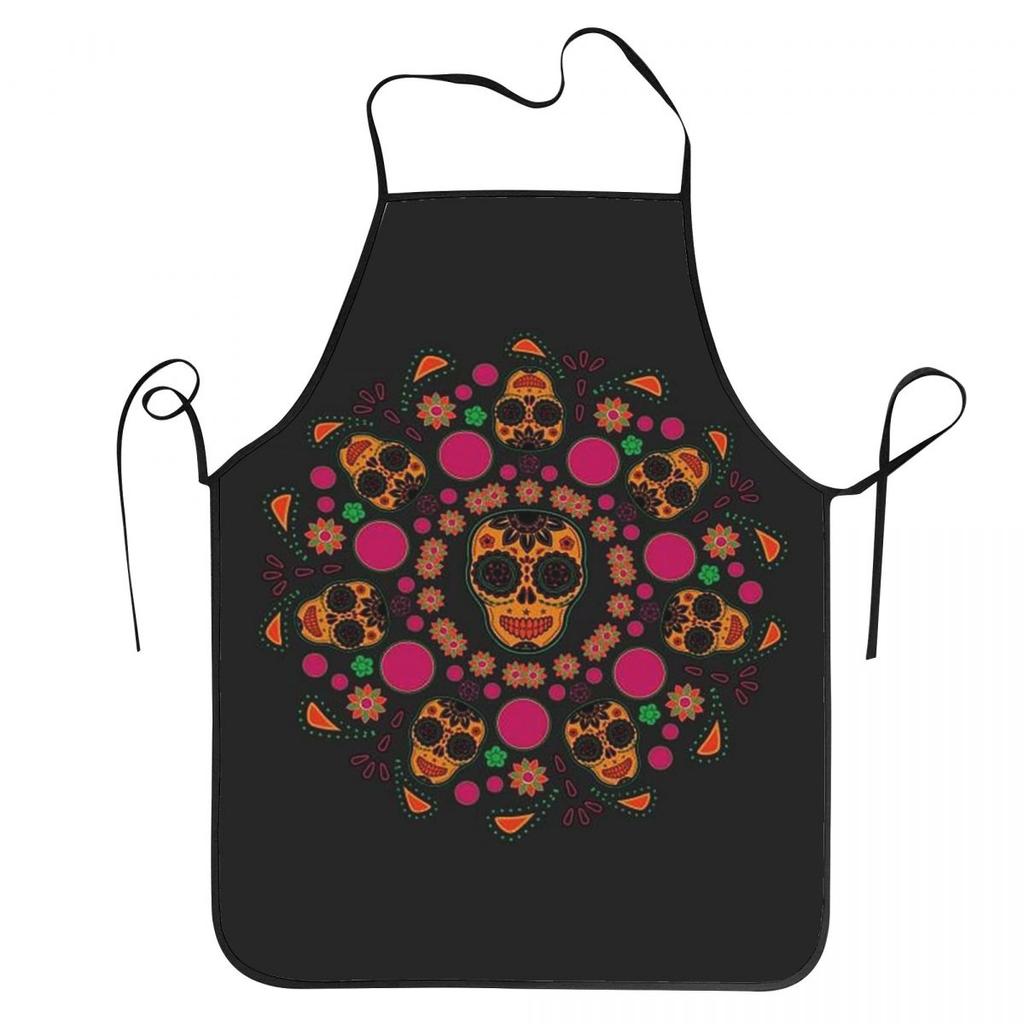 Mexican Day Of The Dead Sugar Skull Apron Chef Cooking Tablier Waterproof Bib Kitchen Cleaning Pinafore for Women Men Painting