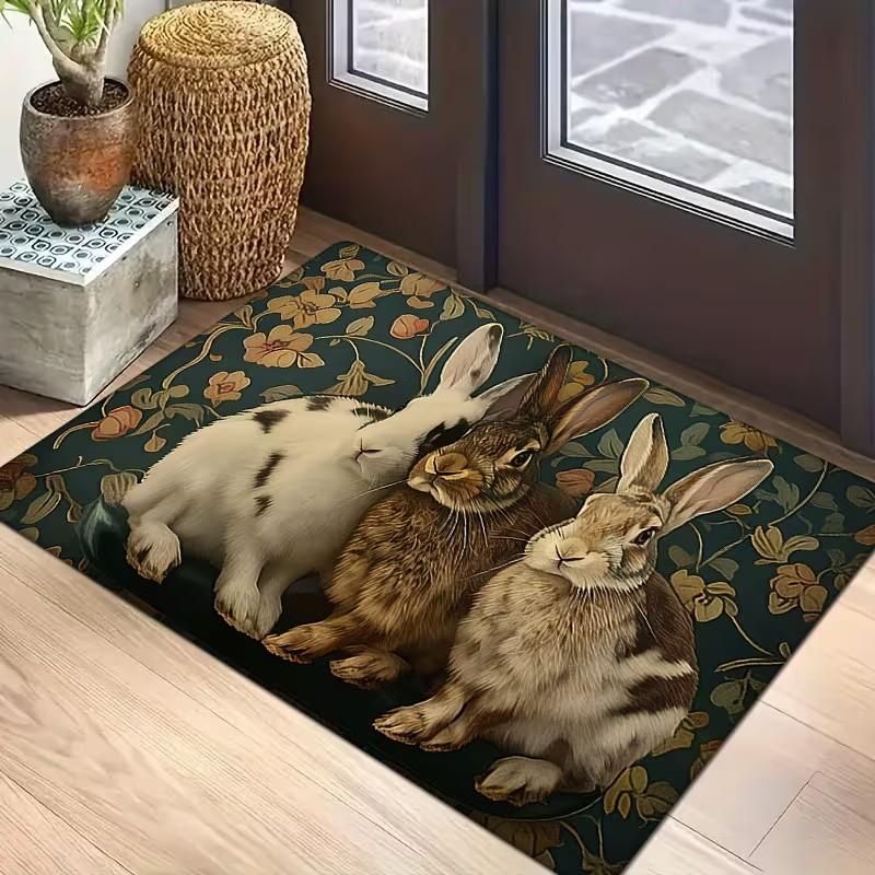 Cute Rabbit Print Welcome Mat Reborn Rabbit Indoor and Outdoor Universal Non-slip Floor Mat Soft Carpet for Kitchen and Bathroom