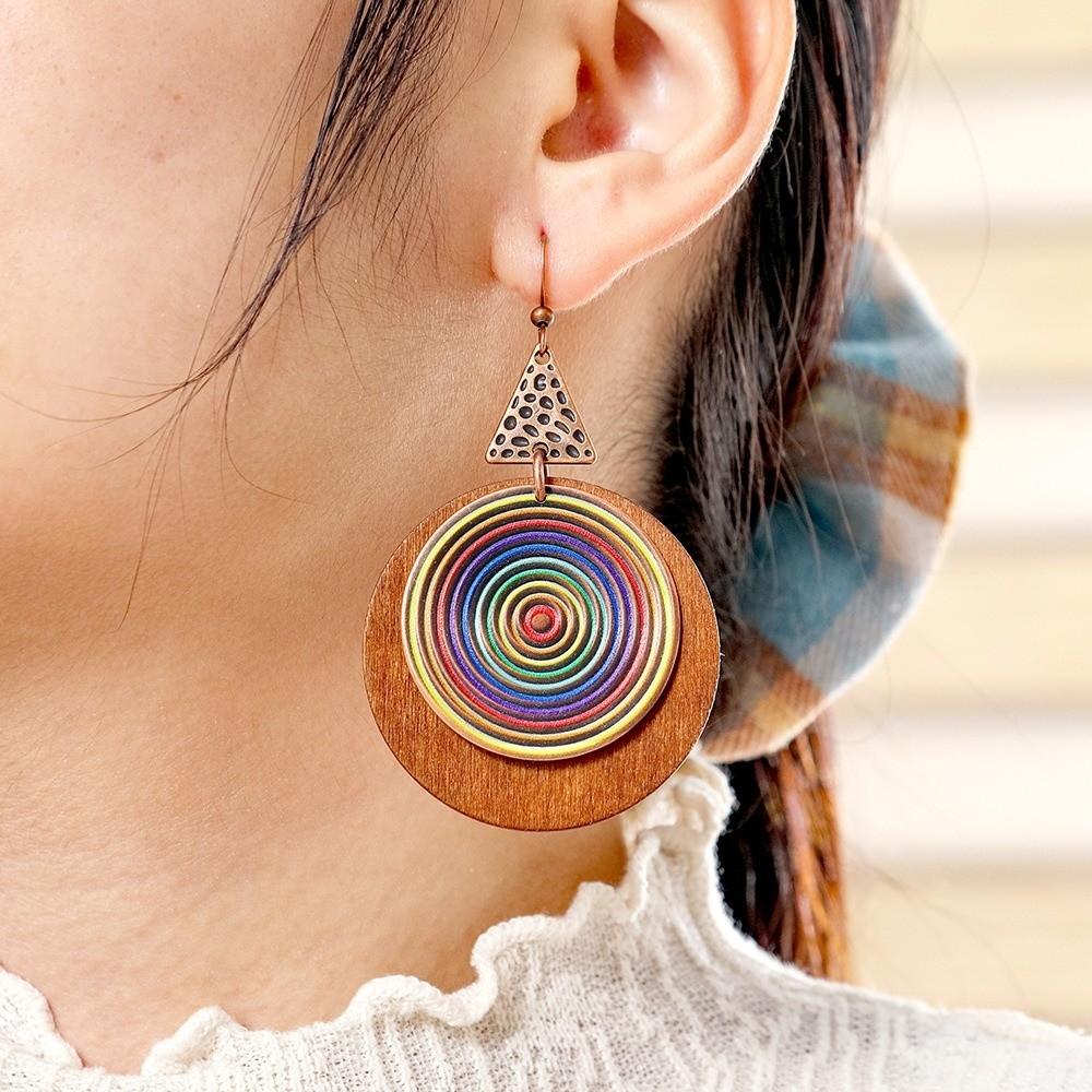 Vintage Spiral Round Earring Bohemian Style Ethnic Earrings Fashion Pendant Earrings  Party Jewelry