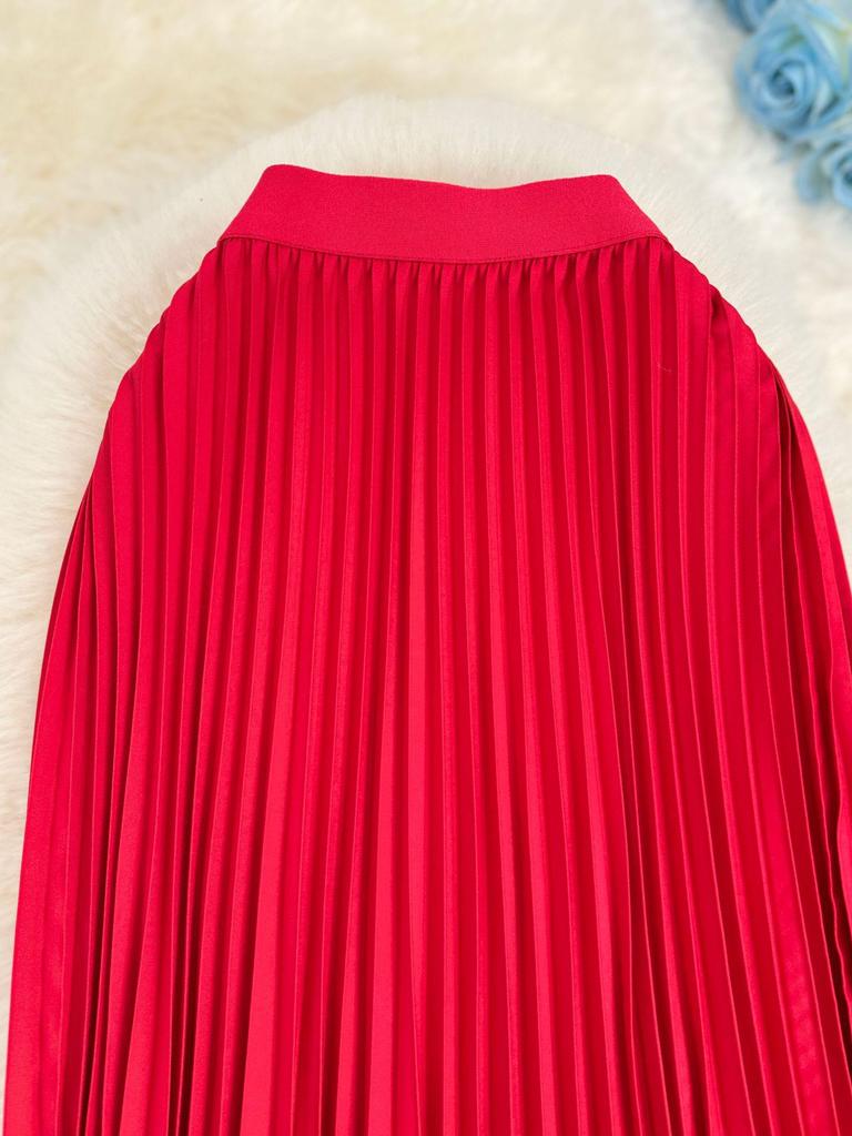 Classic High-Waist A-Line Pleated Midi Skirt - Versatile European & American Style for Women