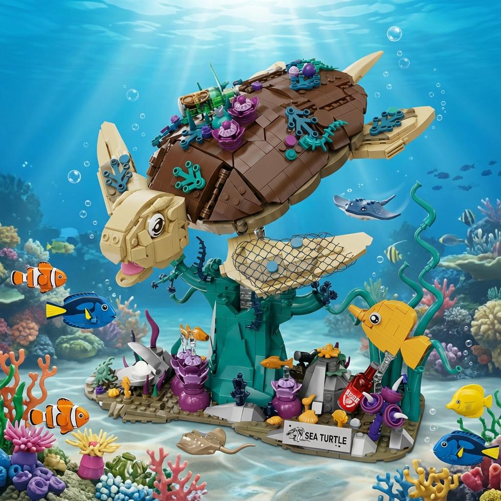 1271PCS Sea Turtle Building Blocks Set – Marine Life & Aquarium Model Bricks, Adult Creative Decor, Ocean-Themed MOC Toys Gifts