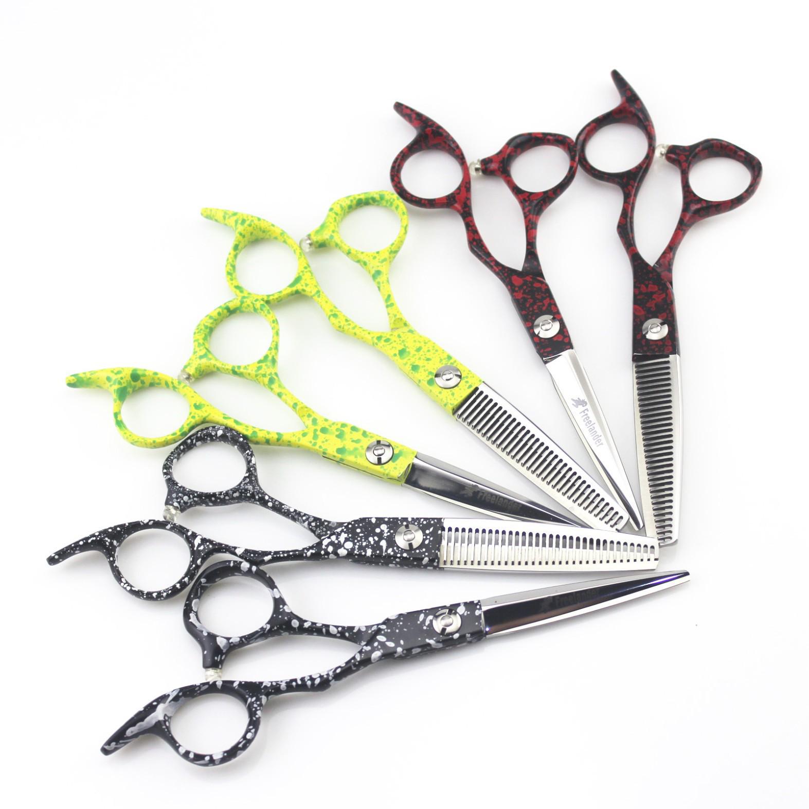 6 Multi-Pattern God Walker Hairdressing & Thinning Scissors Set Black and Red Handle Thinning Scissors