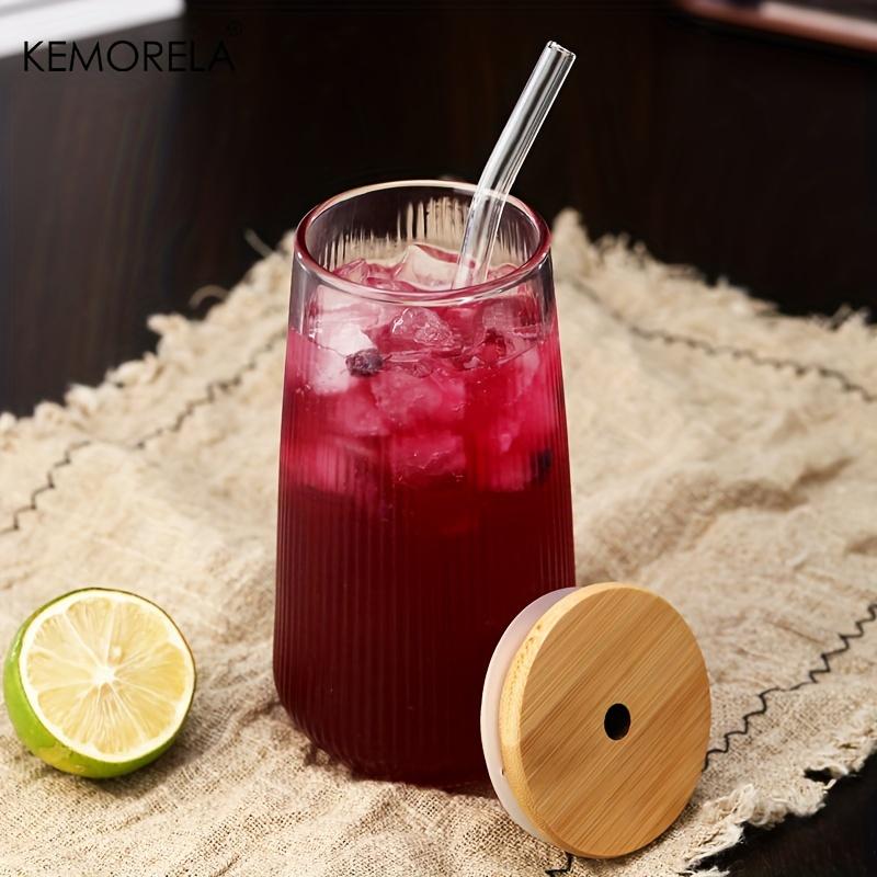  1/2PCS Vertical Striped Glass With Lid and Straw Vertical Stripes - Suitable For Coffee Milk Juice Whiskey Soda Cups