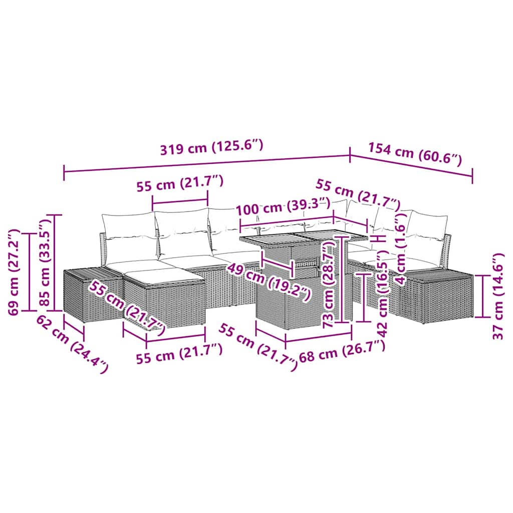 Garden Dining Set with Cushions 9 pcs Black and Cream
