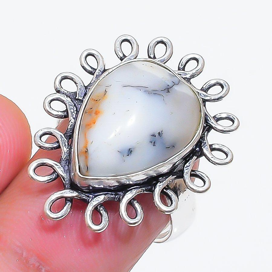 Natural Dendrite Opal Gemstone 925 Sterling Silver Jewelry Ring Size 7 ZS-1178