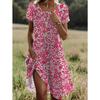 Abiti casual da donna con stampa floreale, manica corta, girocollo, per estate e primavera