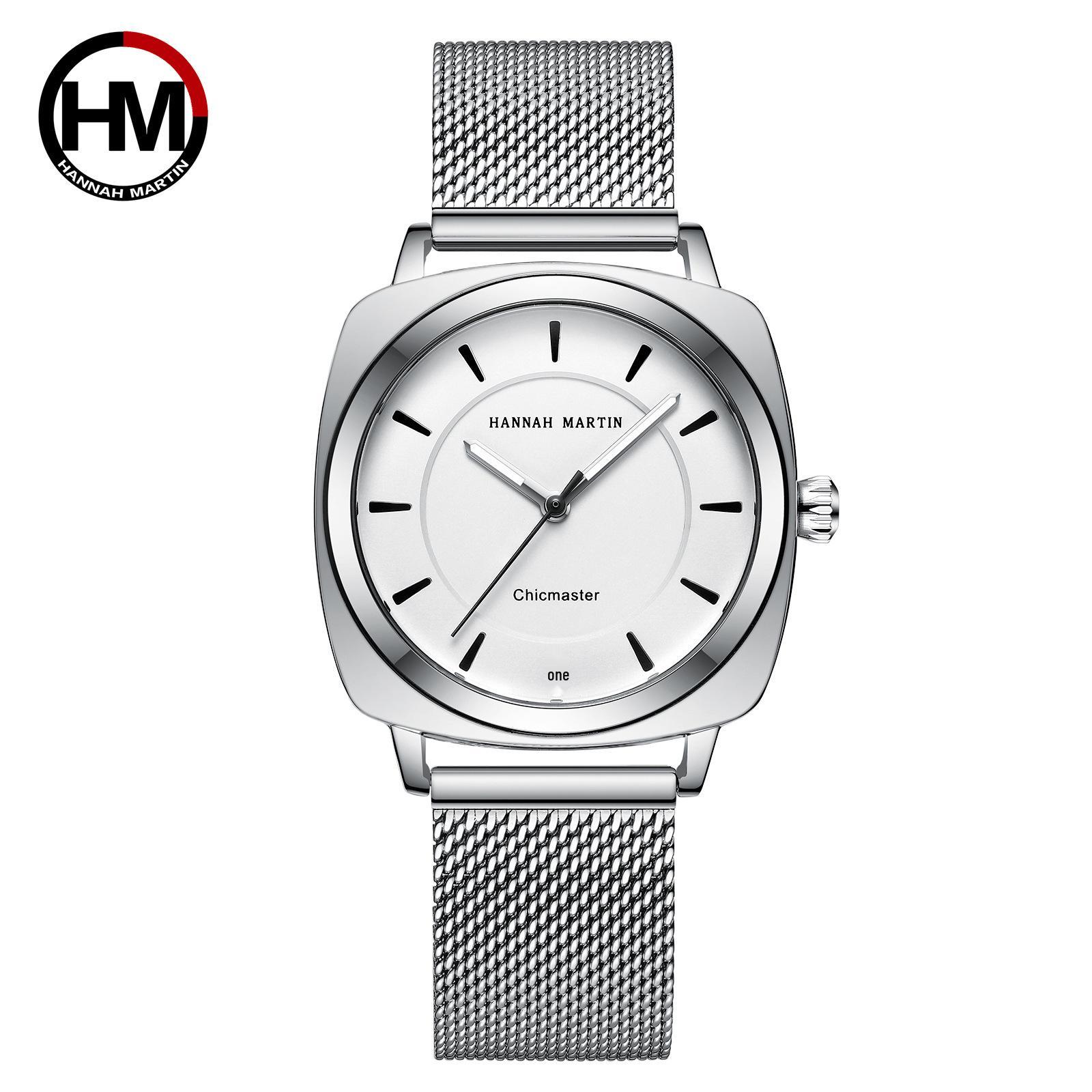 

Женские квадратные кварцевые часы с японским механизмом и водонепроницаемым сетчатым браслетом