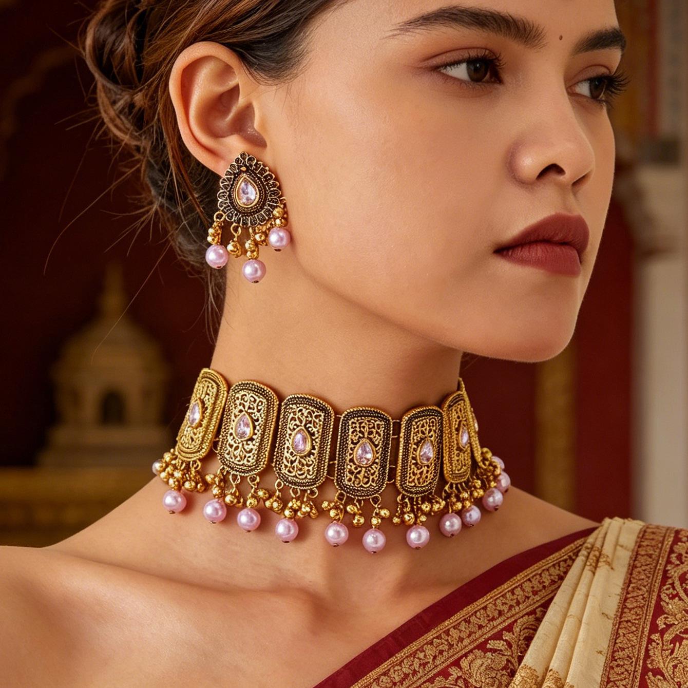 Retro Bohemian Ethnic Style Fashion Earrings & Necklace Jewelry Set Indian Style
