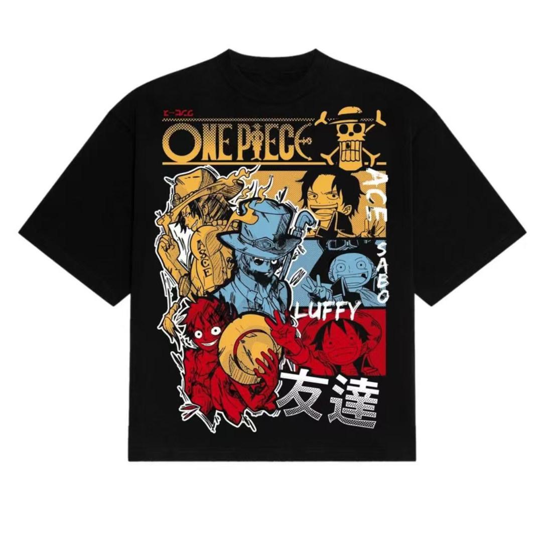 

One Piece Lufei Three Brothers Printed Tshirt Anime Cotton Comfortable Parentchild Clothing S