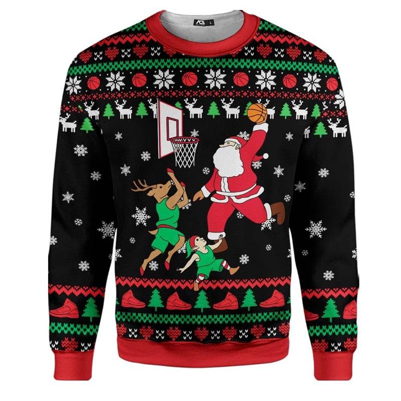 3d Print Santa Claus Playing Hockey Graphic Sweatshirts Men's Merry Christmas Crew Neck Pullover Sweater New In Xmas Hoodie