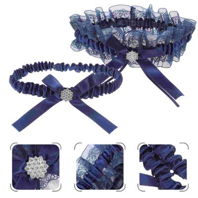 2 Pcs Bridal Garter Blue Wedding Decor Lace Garters for Bride Women Supplies Accessories Women's