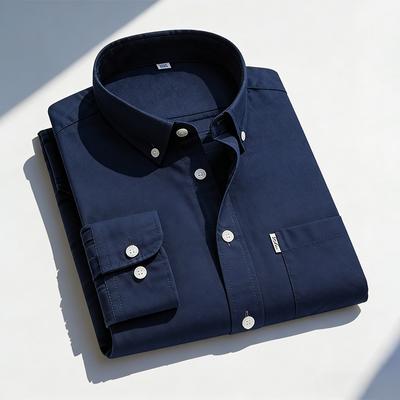 Men's Pure Cotton Oxford Solid Color Long Sleeved Casual Shirts Business Social Formal Single Pocket Design Classic Male Clothes