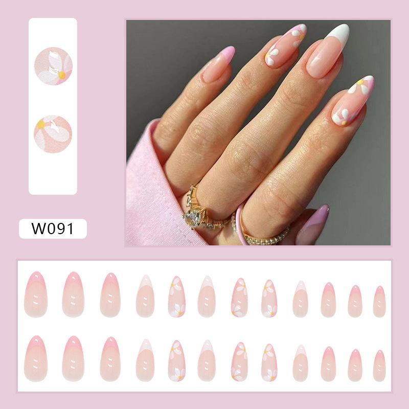 24Pcs Purple Floral Almond Ballerina Press On Nails Medium Detachable False Nail Tips With Fresh Flower Design For Manicure