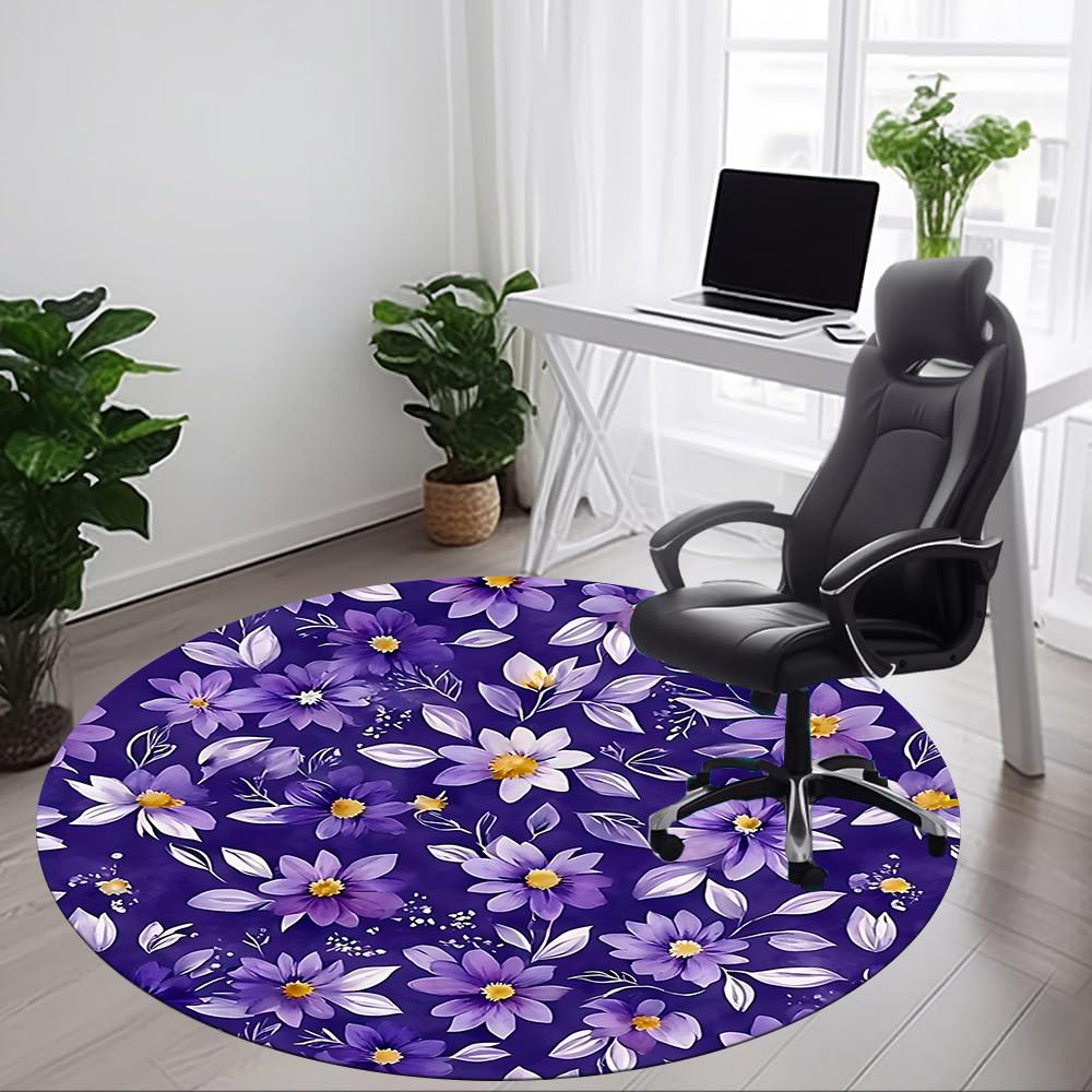 1pc Purple Floral Print Chair Carpet for Office, Round Non Slip Durable Large Size Office Carpet, Suitable for Office