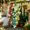 Weather-resistant Flower Decor Patriotic Hanging Flowers, Artificial Red White Blue Flowers Basket, Outdoor Garden 4th of July Basket for Porch