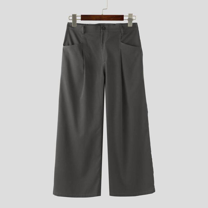 

INCERUN Мужские брюки с молнией, карманами на талии, повседневные, свободные, длинные, с широкими штанинами L темно-серого