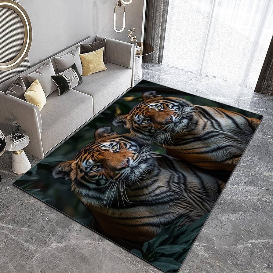 Tiger Animal Area Rug Carpet Wildlife Printed Indoor Floor Mat for Living Room Bedroom Soft Non-Slip Washable Doormat, Play Mat