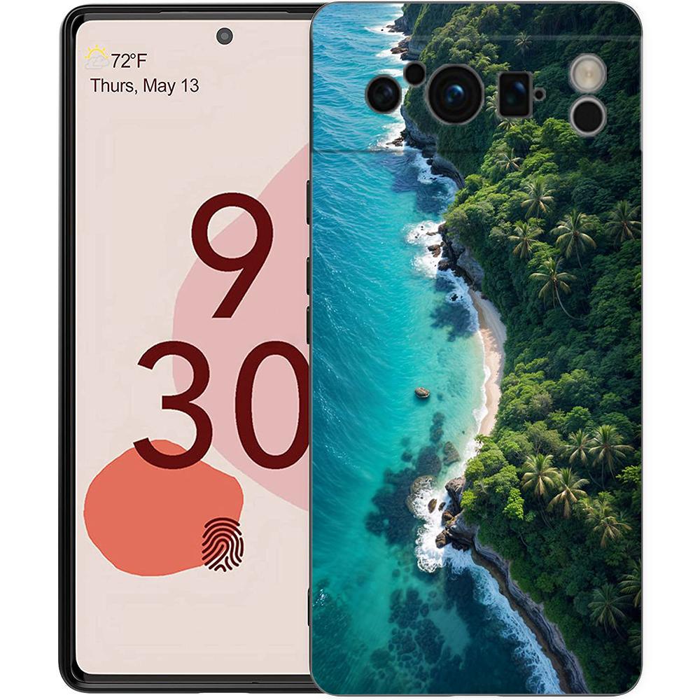 Summer Beach Scene At Sunset On Sea Palm Tree Phone Case For Google Pixel 9 8 7 6 Pro XL 8A 7A 6A TPU Shell Shockproof Cover