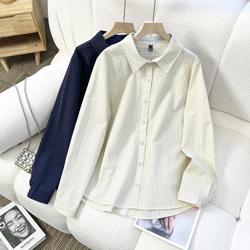 

Spring Fashion Plus Size Striped Polo Long Sleeve Shirt with Age-Reducing Design for Chubby MMs, Medium-Long Style, Pure Cotton XXL бежевий