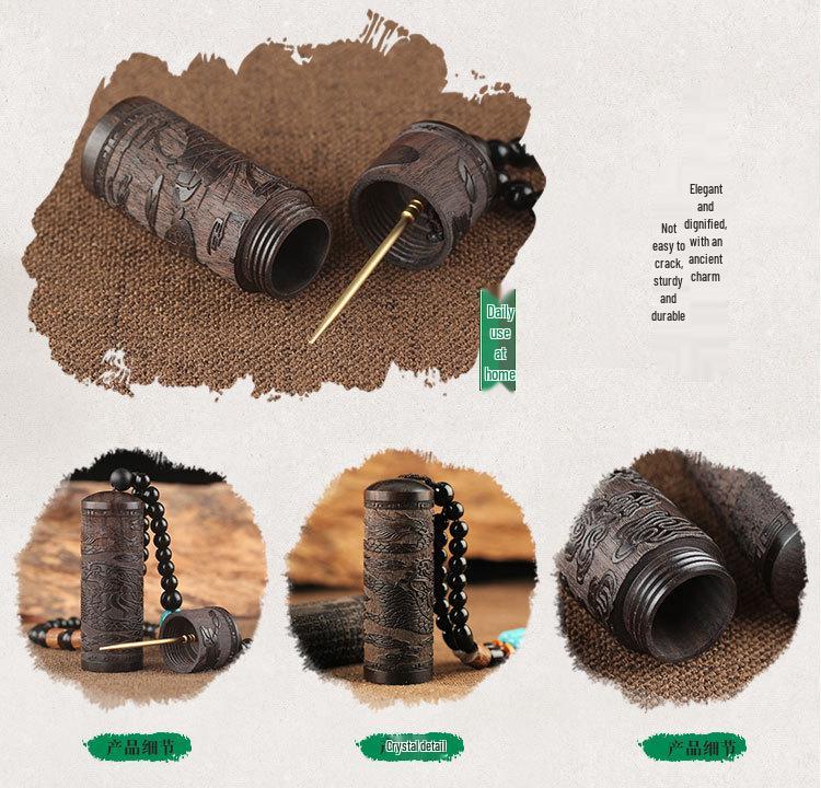 Handgefertigtes Ebenholz-Schnitzerei-Räucherholz-Beutel-Set mit Faden, Räucherholz-Pulver und Massivholzflasche
