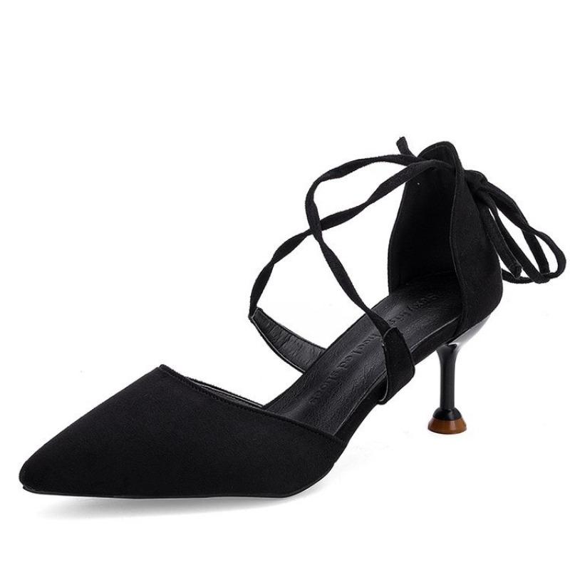 New stiletto high heels women's shallow mouth pointed head cross strap suede women's shoes fashion versatile fashion single shoes