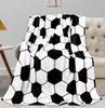 1pc Four Seasons Suitable Flannel Blanket Black Soccer Ball Pattern for Travel, Camping for Living Room, Office Machine Washable