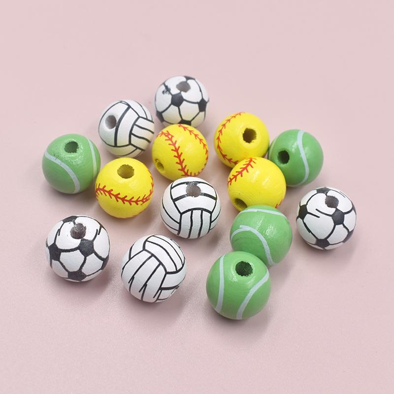 

20pcs 16mm Round Wooden Painted Beads Basketball Shaped Loose Beads for Jewelry Making Hair DIY Craft Handmade Decor 16mm