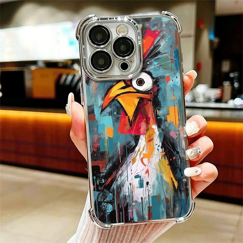 

Chicken Hen Rooster Plating Phone Case For Iphone 16 17 Pro Max Air 16E 14 15 Plus 12 13 Mini Anti-Fall Airabag Cover iPhone 12 Mini