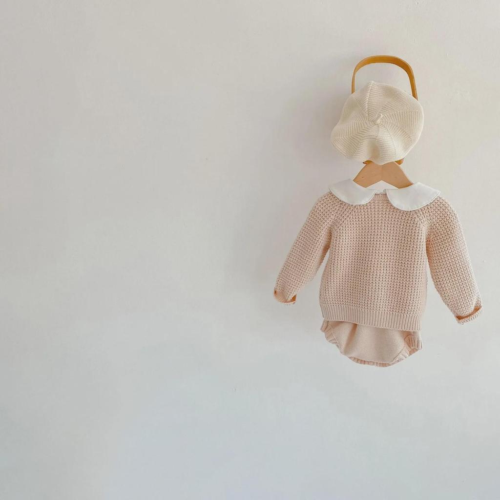 Spring & Autumn Baby Girls' Knitted Solid Color Jacket - Long Sleeve, Sweet Net Design