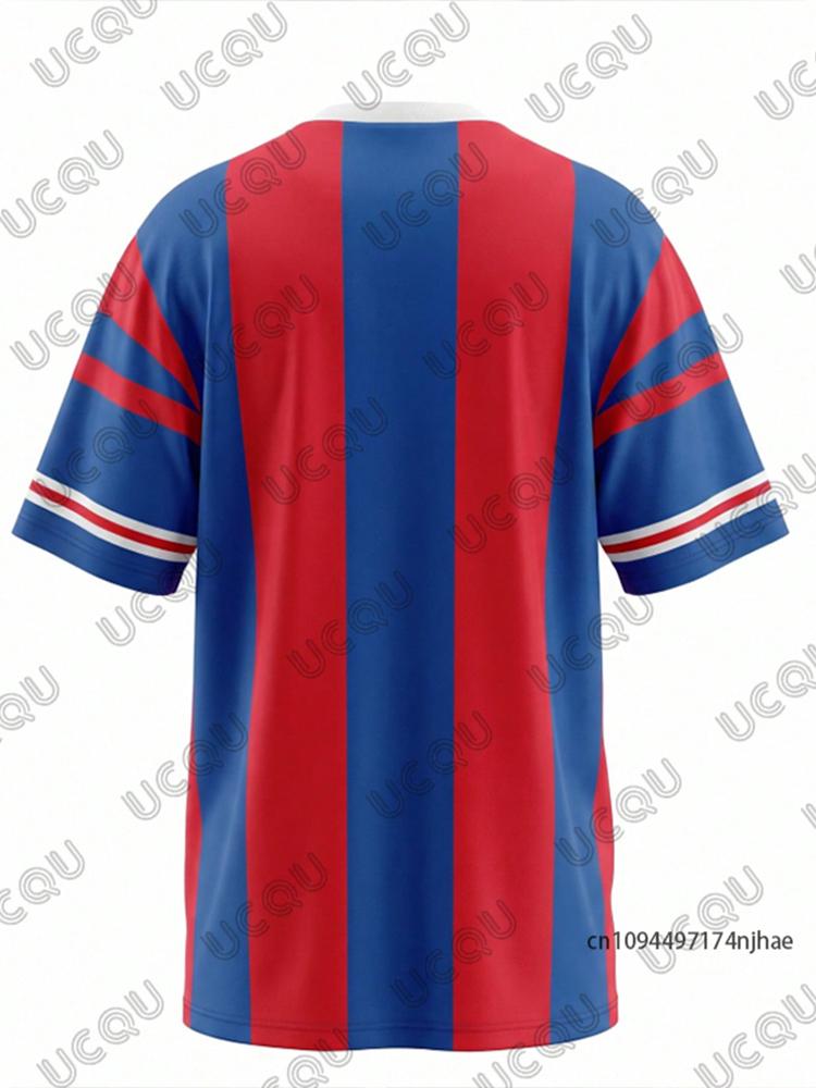 Sommer Neues Streifen England Druck T-Shirt Für Damen Kurzarm Patchwork V-Ausschnitt T-Shirts Sport Fußballtrikot Y2K Übergroße Oberteile