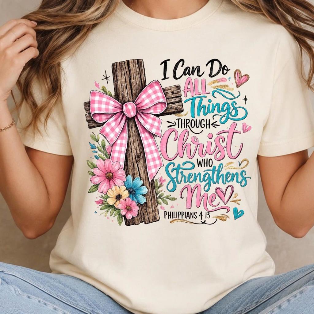 Philippians 4_13 Shirt, I Can Do All Things Through Christ Tee, Christian Bow Sh