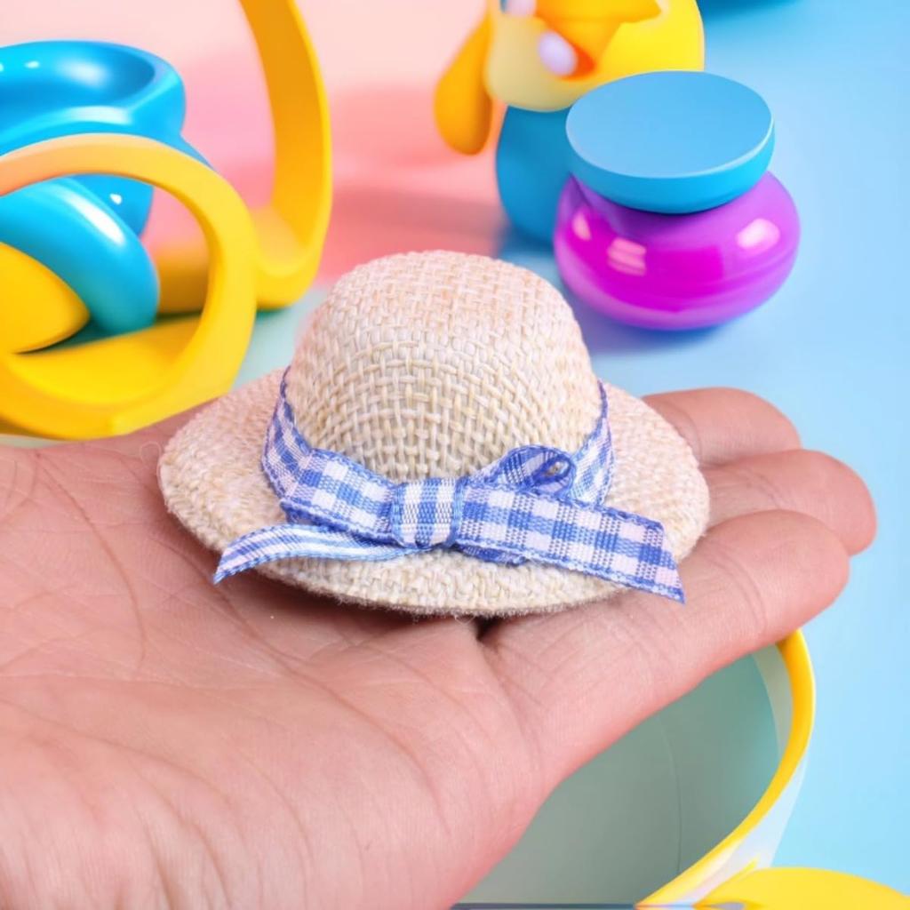 [Zixui] Mini Doll Hats, Straw Hats, Actress Hats, Handwoven Mini Doll Hats, Set of 2 with Bows, Doll Ornaments, Dollhouse Accessories, DIY Crafts,