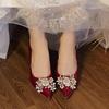 Fashion Wedding Shoes Women's 2025 Main Wedding Dress  High Heels Burgundy Xiuhe Bridal Shoes Mid Heel  Single Shoes