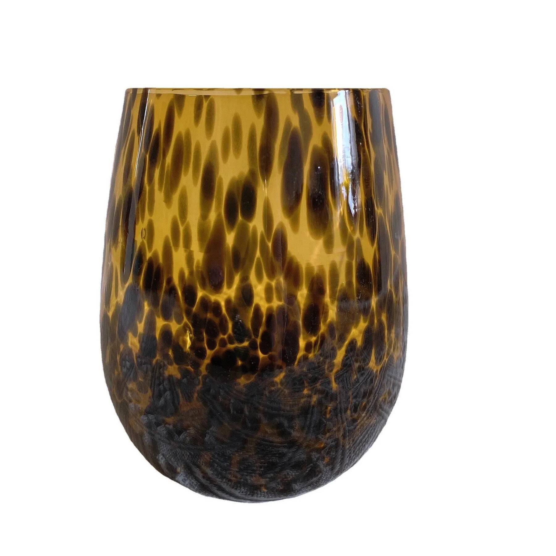 Amber Leopard Spot Crystal Glass Cup Medieval Vintage Drinkware Glassware Handmade Egg Shape Water Teacup Wine Goblet Beer Mug 401-500ml